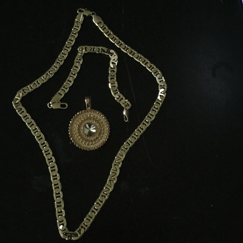 24” Cuban Link Necklace 8” Bracelet Crystal Charm